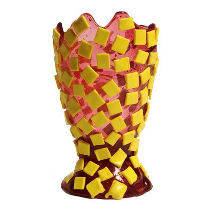 Rock Vase - Clear Light Fuchsia And Matt Lemon