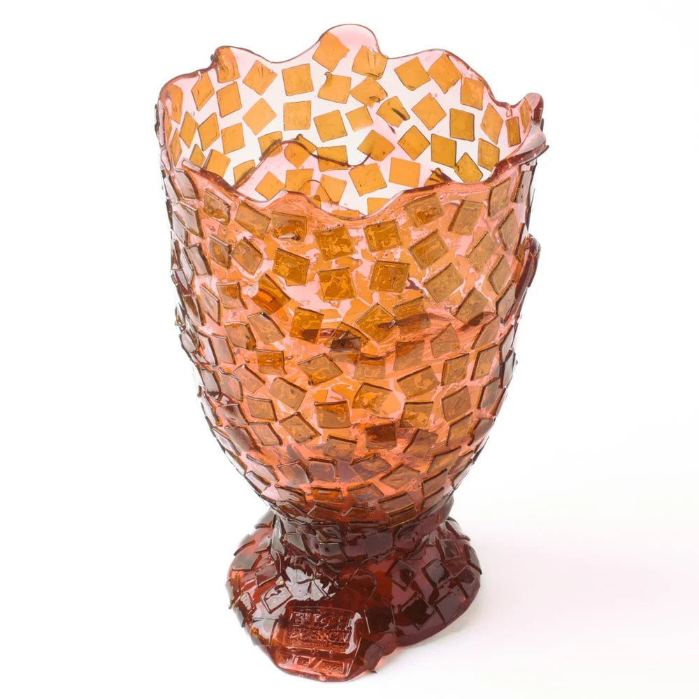 Rock Vase - Clear Pink And Clear Brown