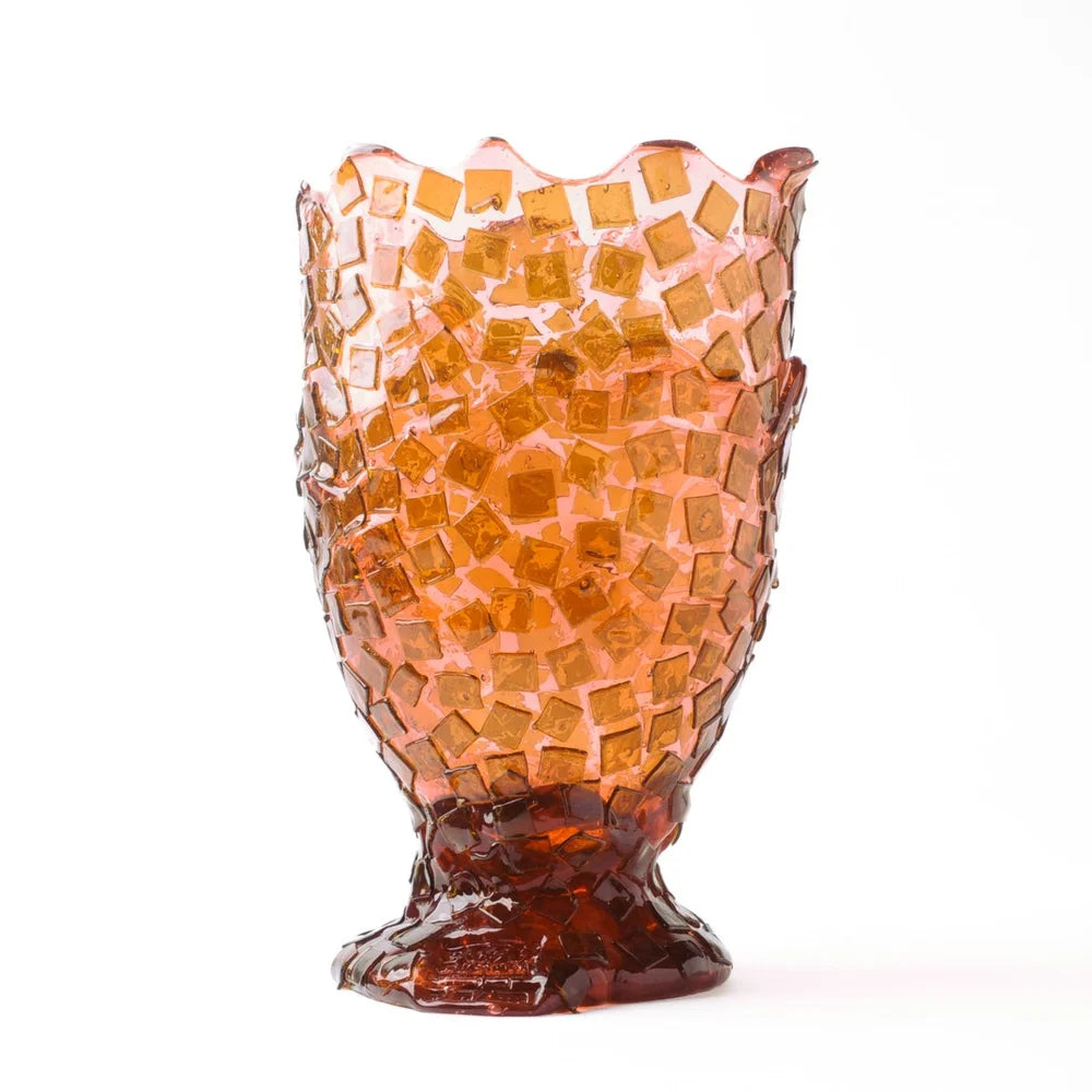 Rock Vase - Clear Pink And Clear Brown