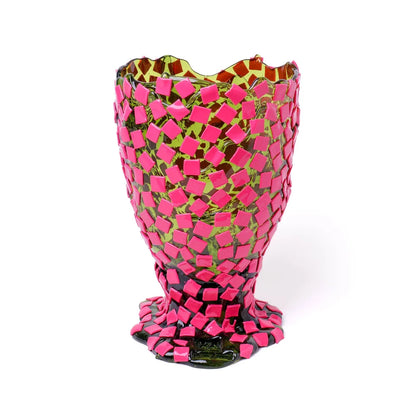 Rock Vase - Clear Bottle Green, Fuchsia