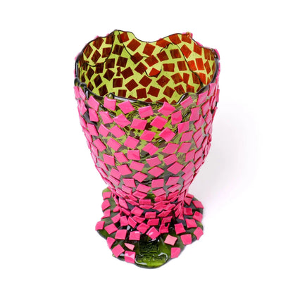 Rock Vase - Clear Bottle Green, Fuchsia