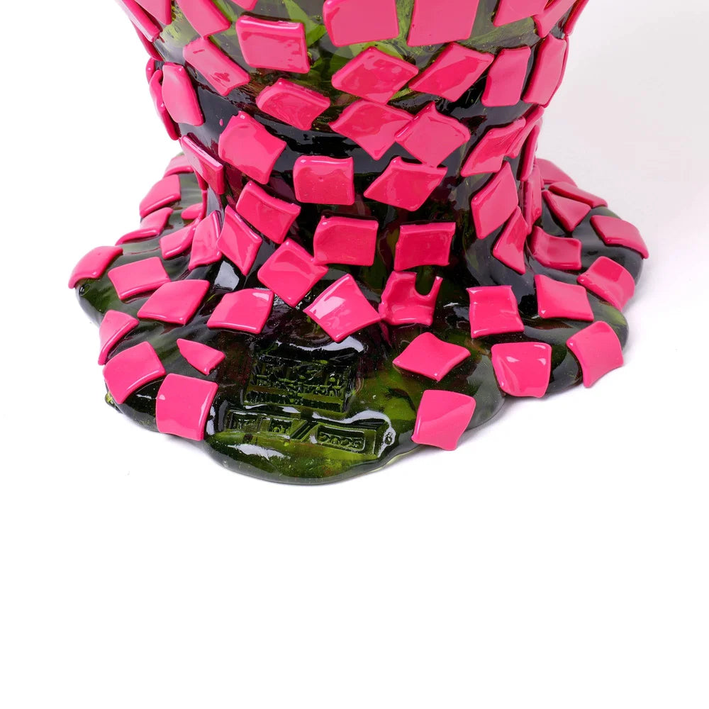 Rock Vase - Clear Bottle Green, Fuchsia