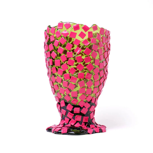 Rock Vase - Clear Bottle Green, Fuchsia