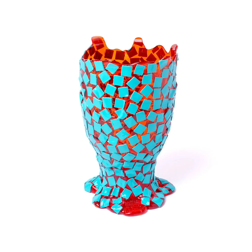 Rock Vase - Clear Orange, Turquoise