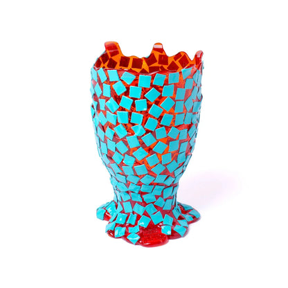 Rock Vase - Clear Orange, Turquoise