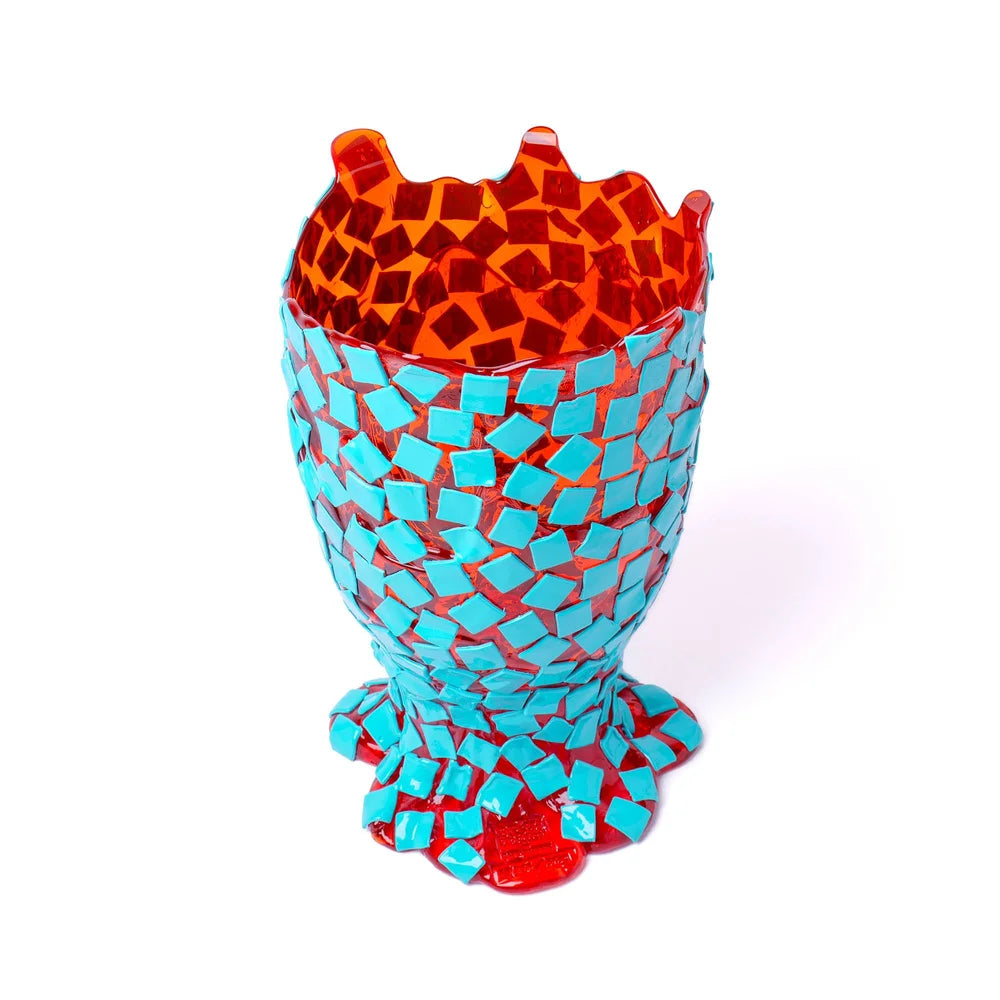 Rock Vase - Clear Orange, Turquoise