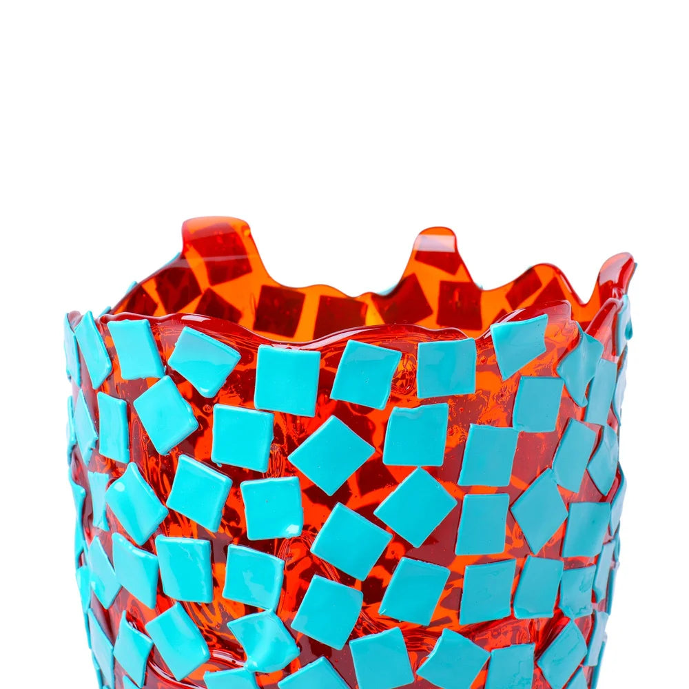 Rock Vase - Clear Orange, Turquoise