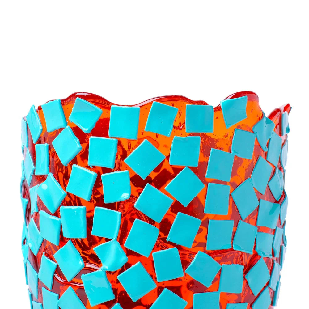 Rock Vase - Clear Orange, Turquoise
