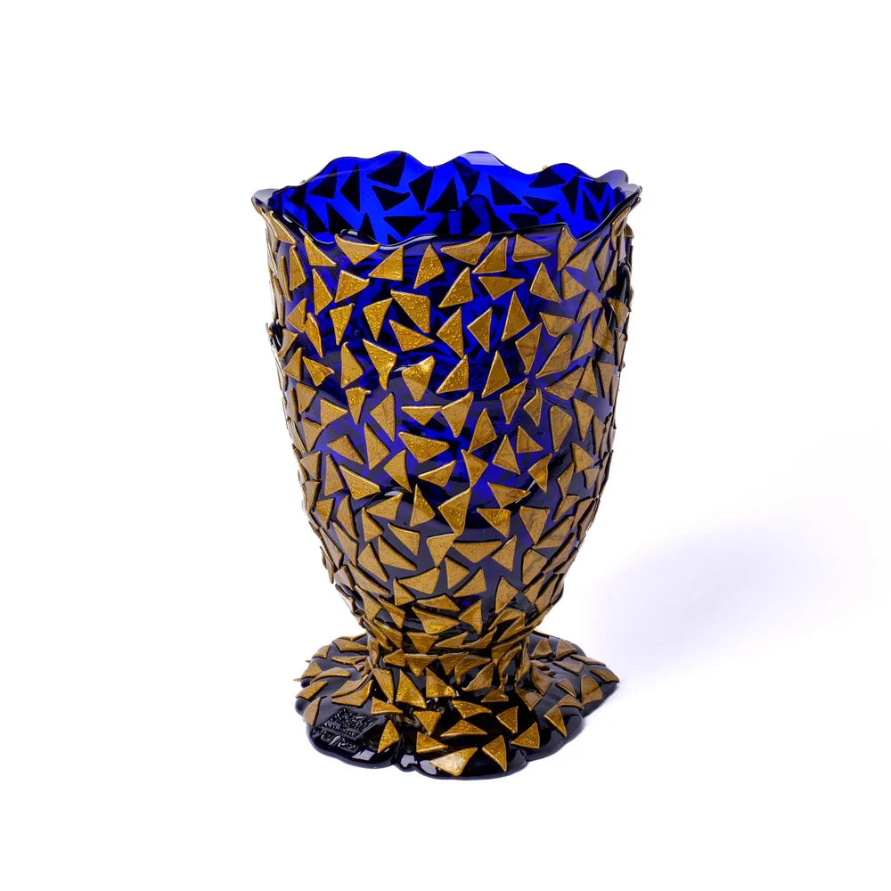 Rock Vase - Clear Blue And Gold