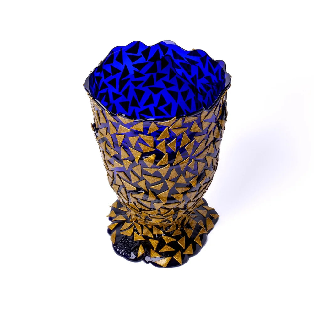 Rock Vase - Clear Blue And Gold