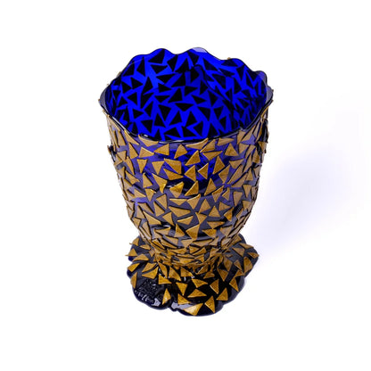 Rock Vase - Clear Blue And Gold