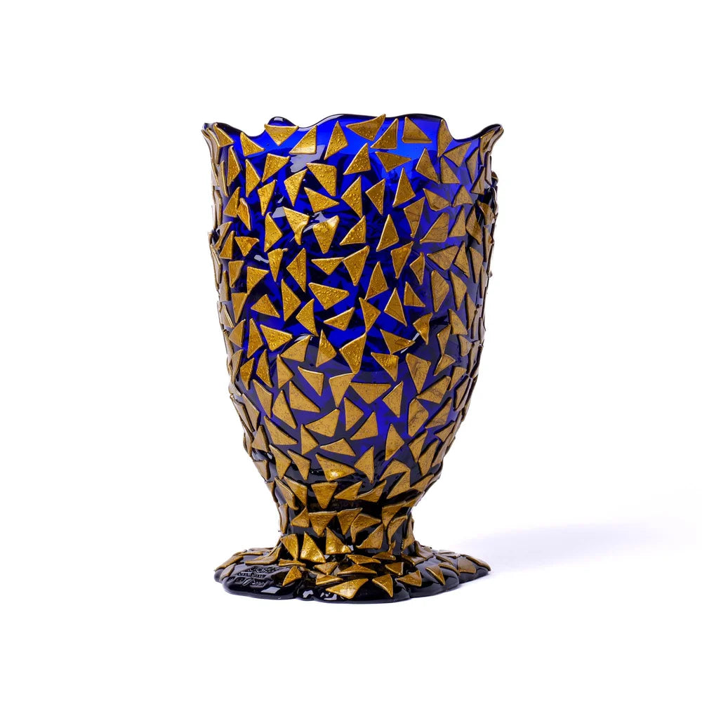 Rock Vase - Clear Blue And Gold