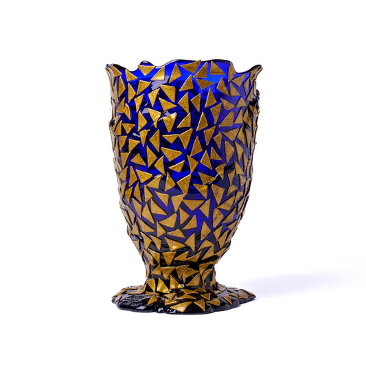 Rock Vase - Clear Blue And Gold