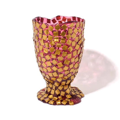 Rock Vase - Clear Light Fuchsia And Gold