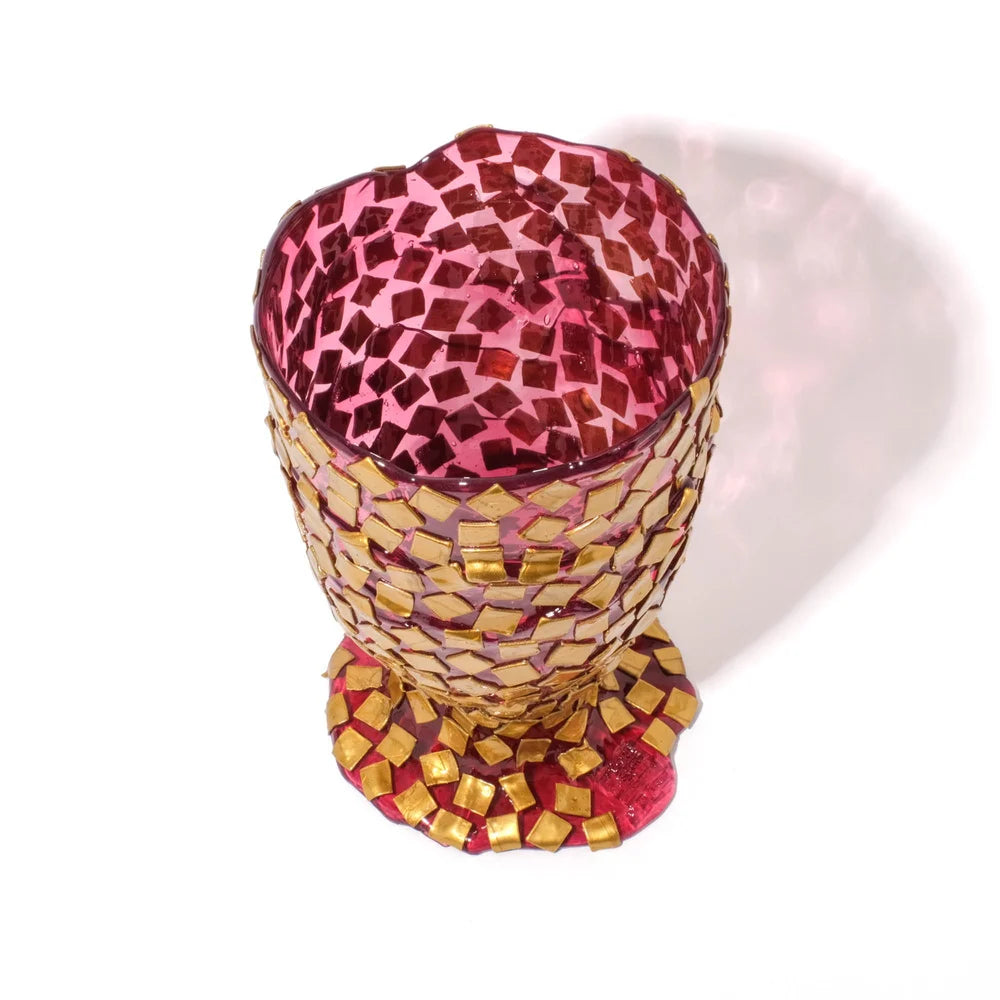 Rock Vase - Clear Light Fuchsia And Gold