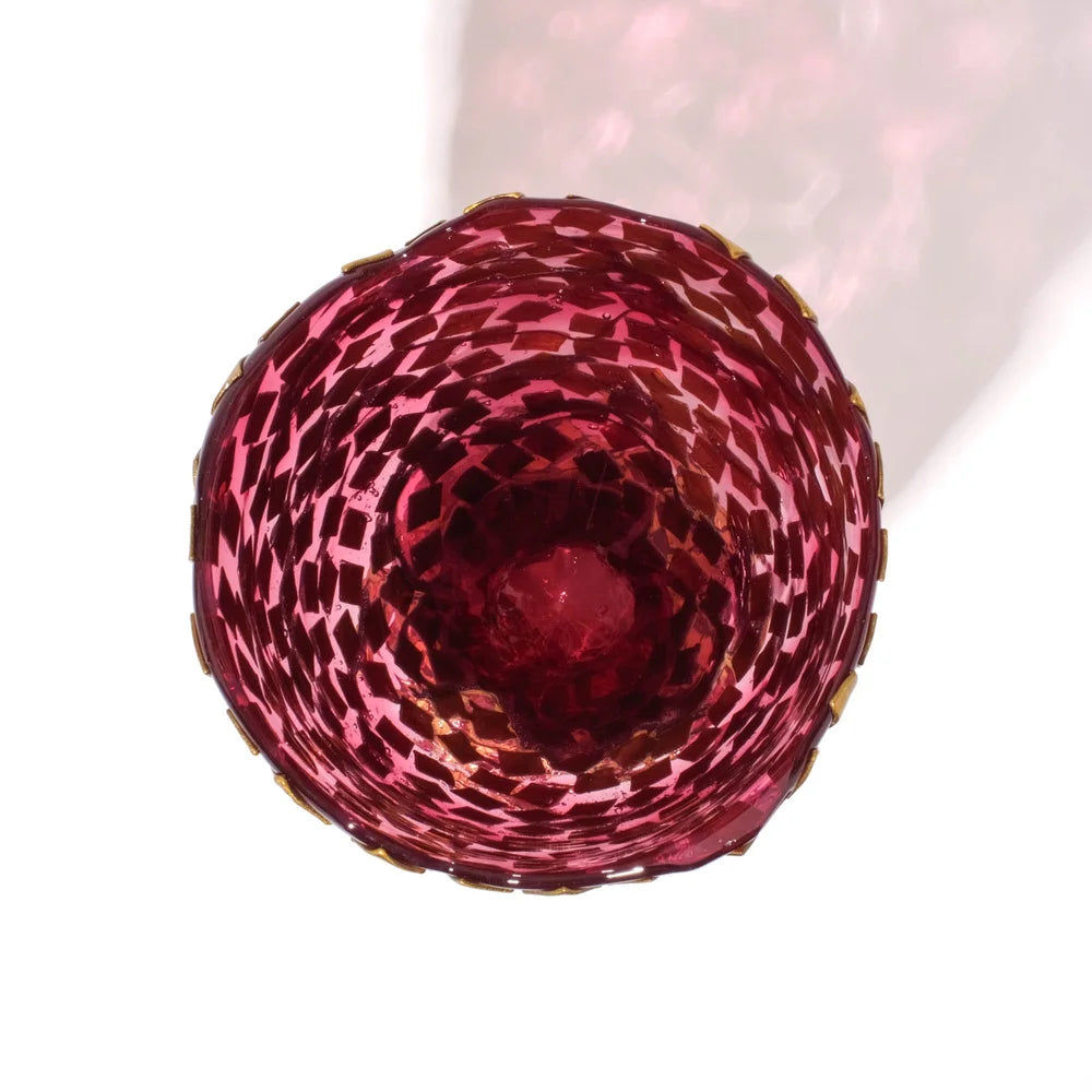 Rock Vase - Clear Light Fuchsia And Gold