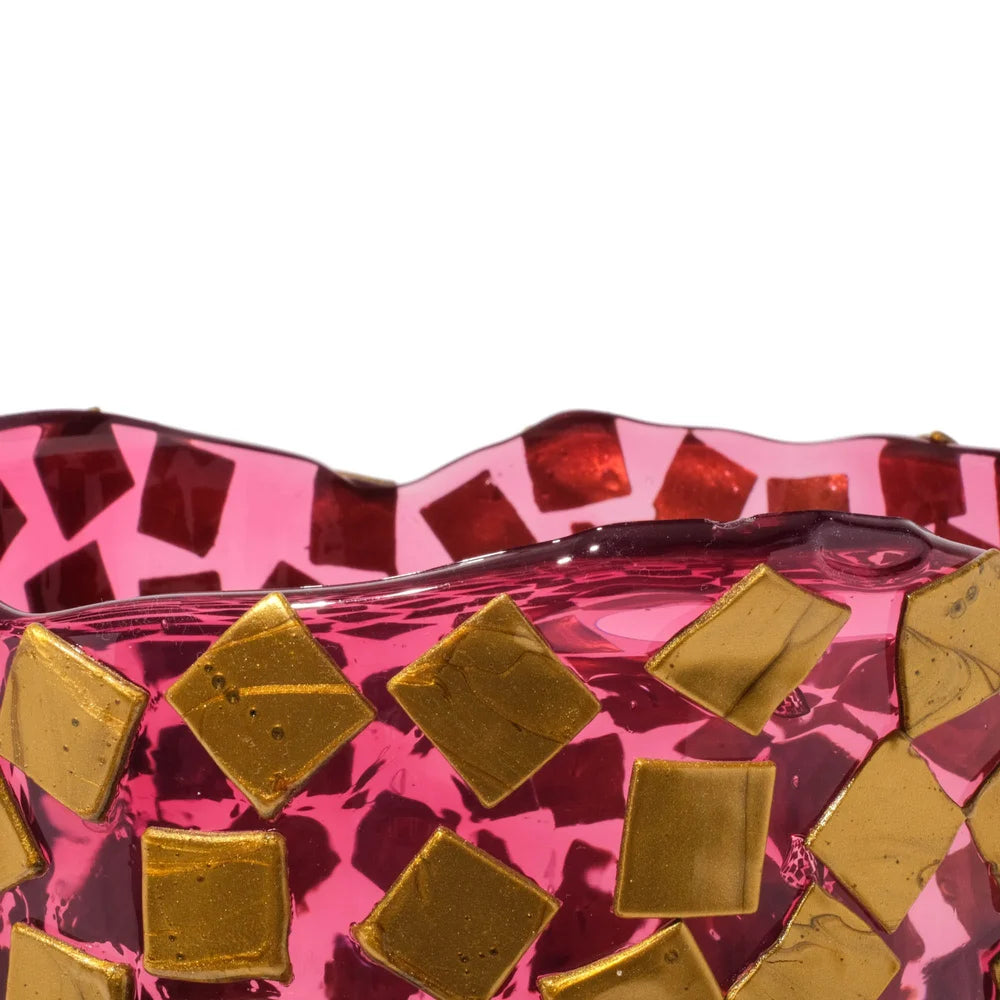 Rock Vase - Clear Light Fuchsia And Gold