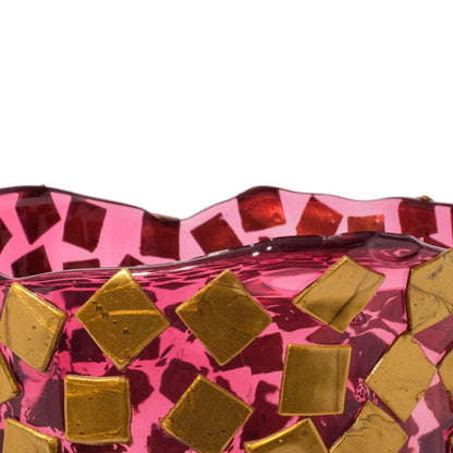 Rock Vase - Clear Light Fuchsia And Gold