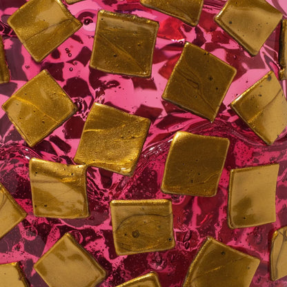 Rock Vase - Clear Light Fuchsia And Gold