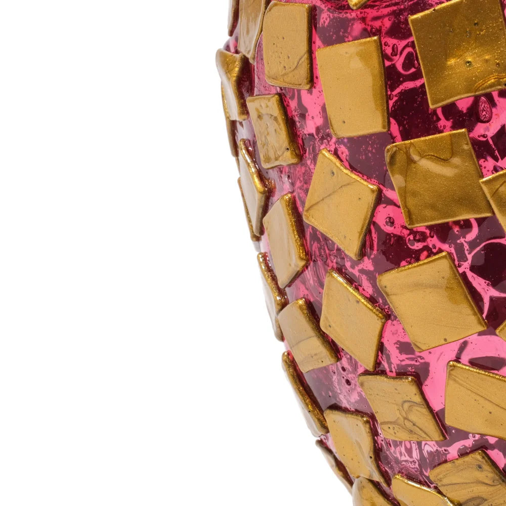 Rock Vase - Clear Light Fuchsia And Gold
