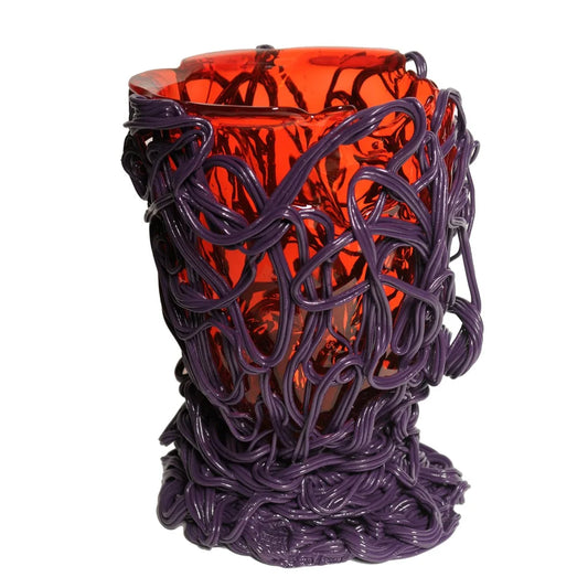 Spaghetti Special Vase - Clear Red And Matt Purple