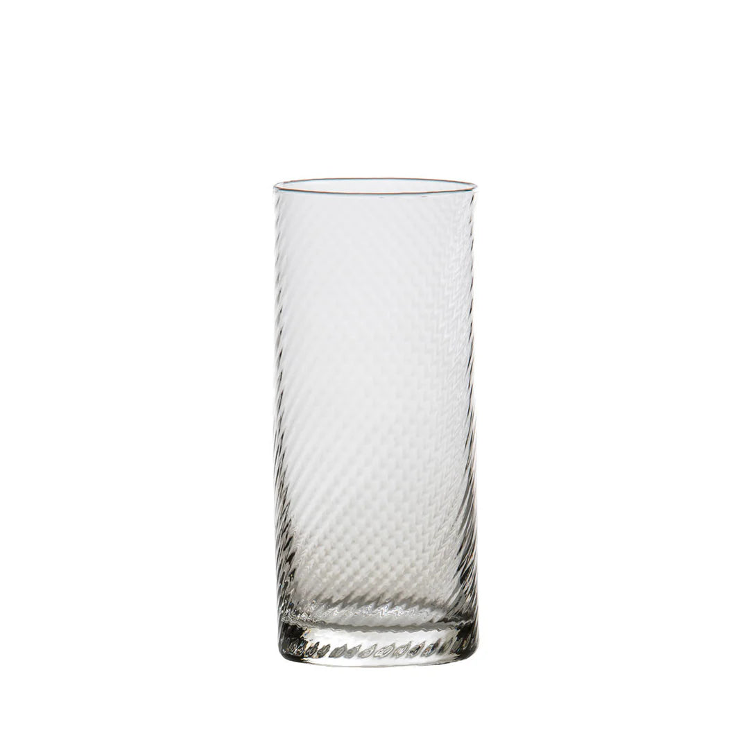 Clear glass with textured design on a white background