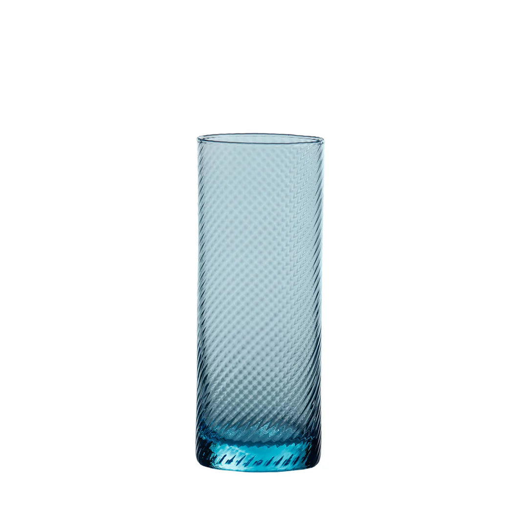 Blue textured glass vase on a white background