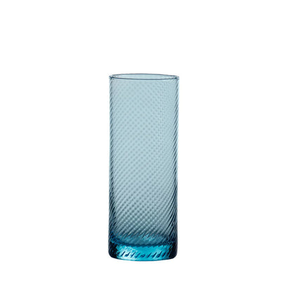 Blue textured glass vase on a white background