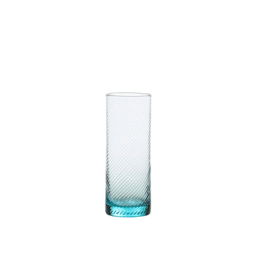 Clear glass with textured design on a white background