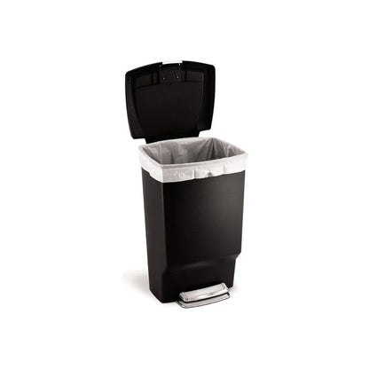 Simplehuman Black Rectangular Bin-Black trash bin with open lid on a white background