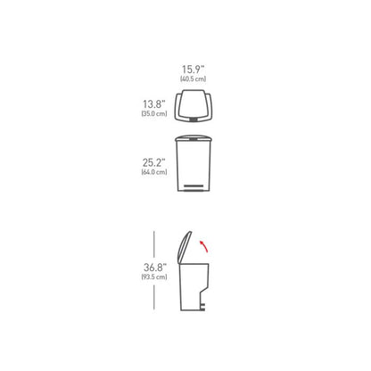 Simplehuman Black Rectangular Bin-Measurement chart showing dimensions of a product with line drawings and measurements in inches and centimeters.