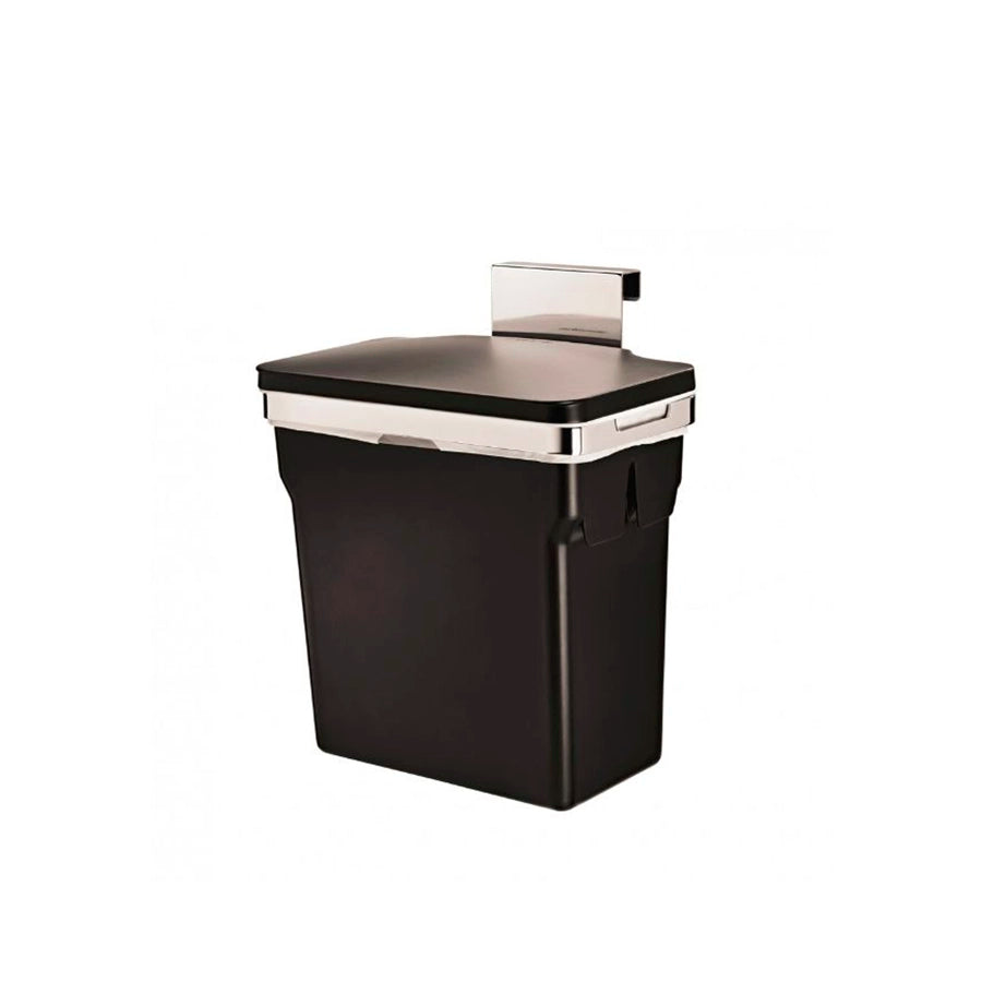 Simplehuman In-Cabinet Bin-Black trash bin with a metallic lid on a white background