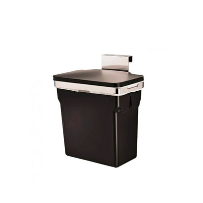 Simplehuman In-Cabinet Bin-Black trash bin with a metallic lid on a white background