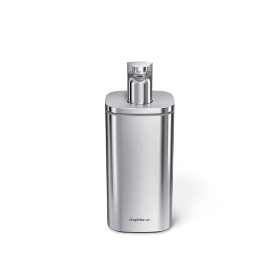 Simplehuman Pulse Pump Silver cylindrical container with a pump on a white background, featuring the 'simplehuman' brand.