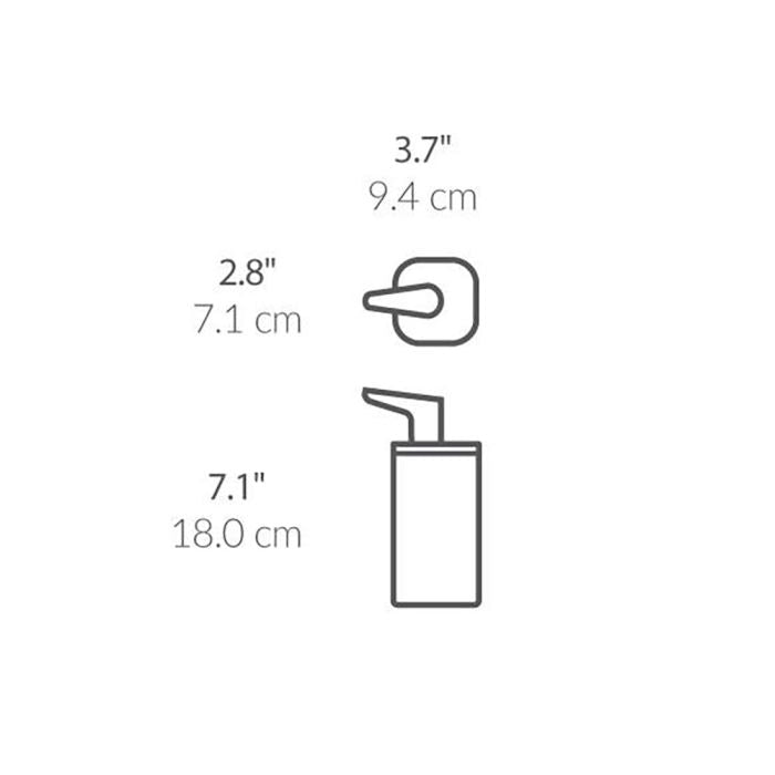 Simplehuman Pulse Pump Measurement chart with icons and dimensions on a white background