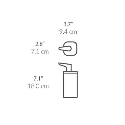 Simplehuman Pulse Pump Measurement chart with icons and dimensions on a white background