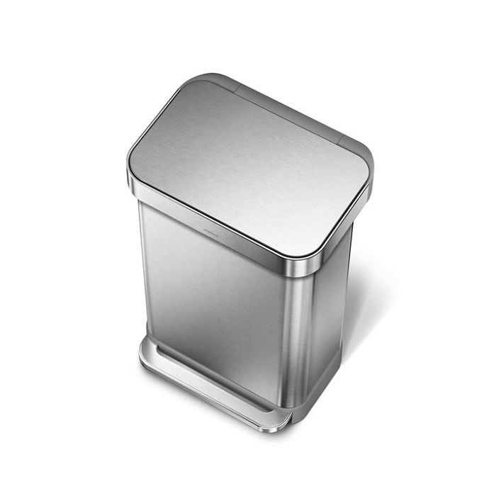 Simplehuman Rectangular Pedal Bin with Liner Pocket Silver rectangular trash can 