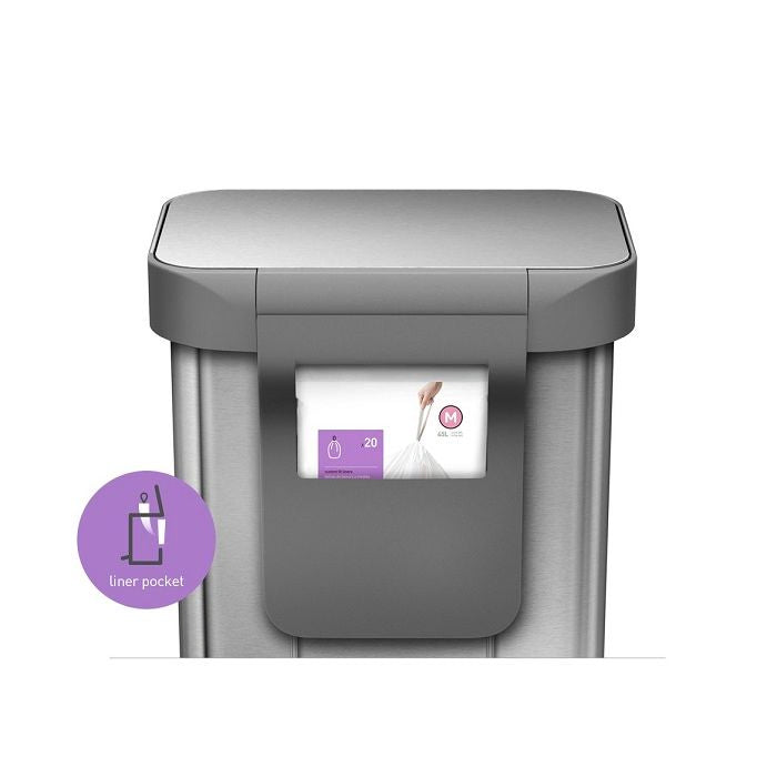 Simplehuman Rectangular Pedal Bin with Liner Pocket Gray trash bin with a liner pocket 