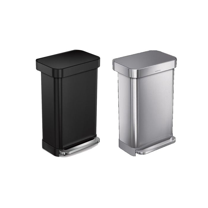Black and stainless steel rectangular trash cans 