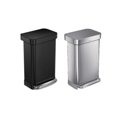 Black and stainless steel rectangular trash cans 