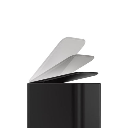 Simplehuman Slim Step Bin Black cylindrical object with a transparent lid on a white background
