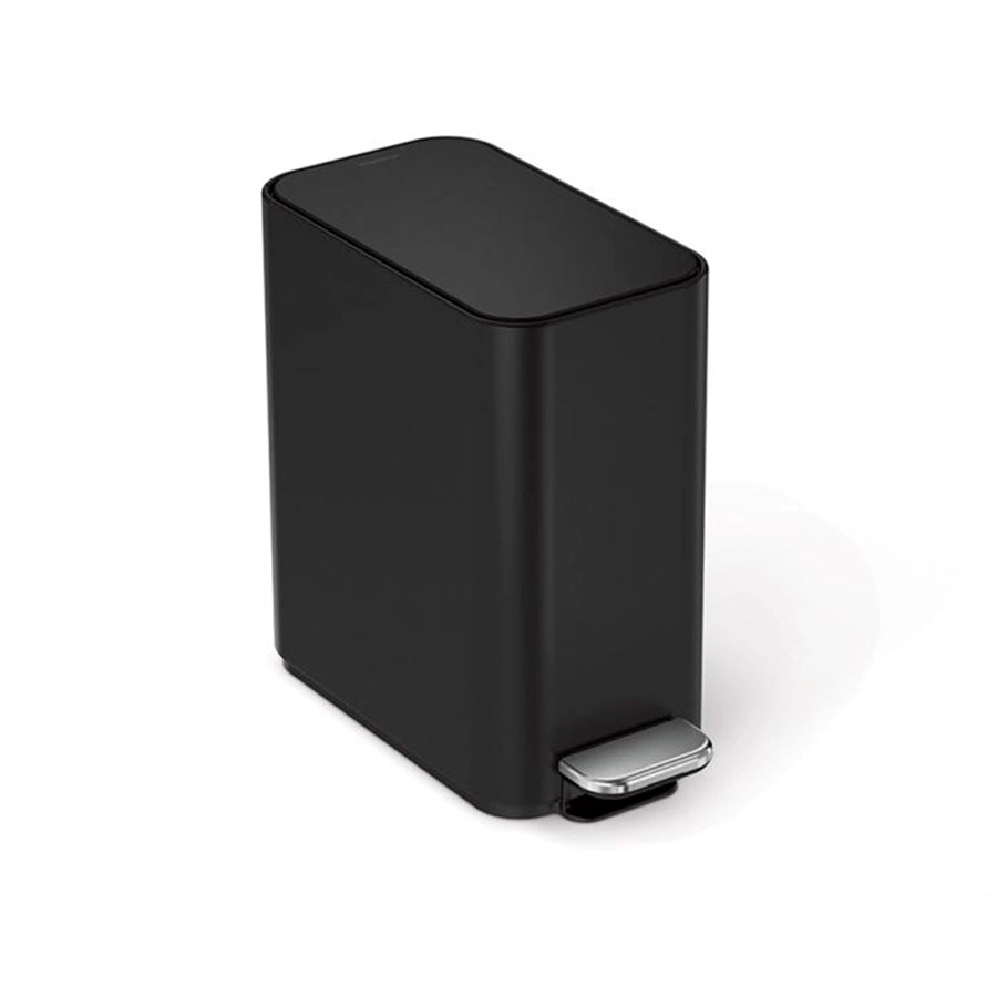 Black rectangular step trash can on a white background