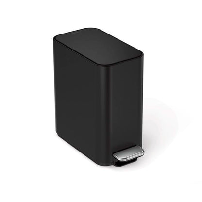 Black rectangular step trash can on a white background