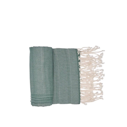 Sole Beach Towel-Green towel with white fringes on a white background