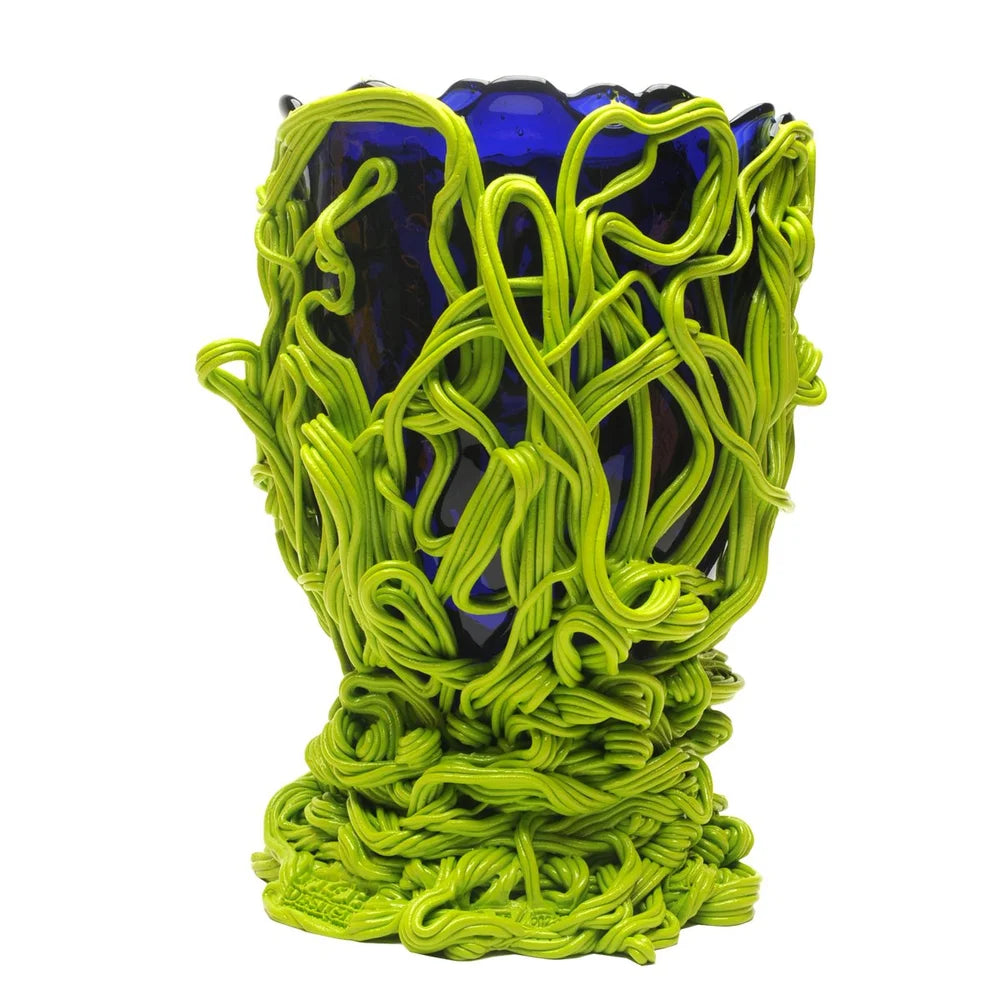Spaghetti Special Vase - Clear Blue And Matt Lime