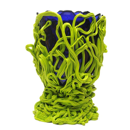 Spaghetti Special Vase - Clear Blue And Matt Lime