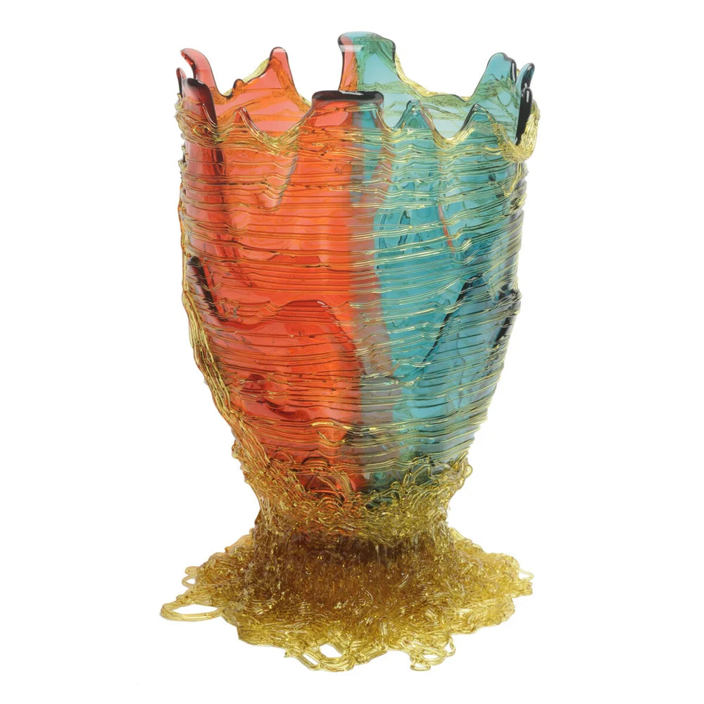 Spaghetti Vase Extra Colour - Clear Fuchsia, Aqua And Yellow