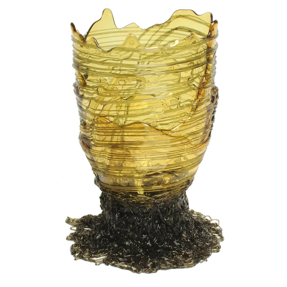 Spaghetti Vase - Clear Yellow And Clear Grey