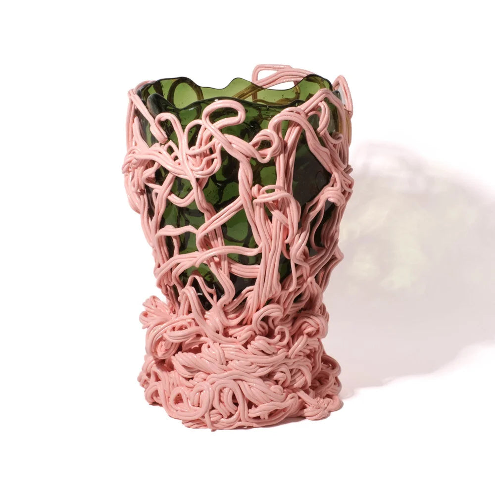 Spaghetti Special Vase - Clear Bottle Green, Salmon