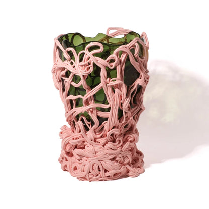 Spaghetti Special Vase - Clear Bottle Green, Salmon